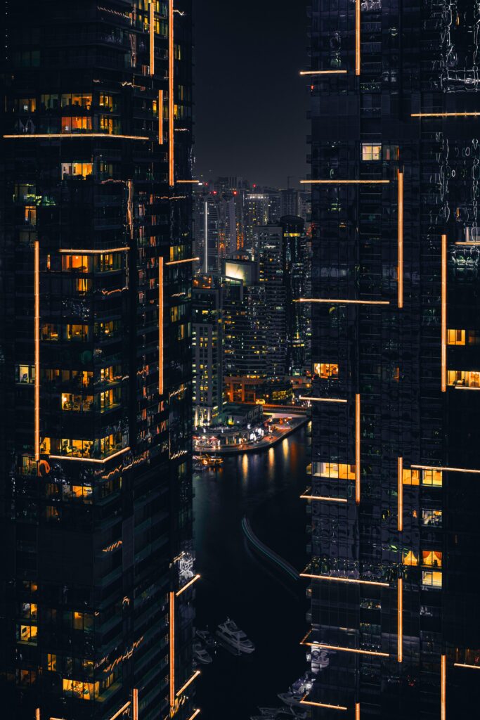 UAE Buildings in the night time by Apasaric
