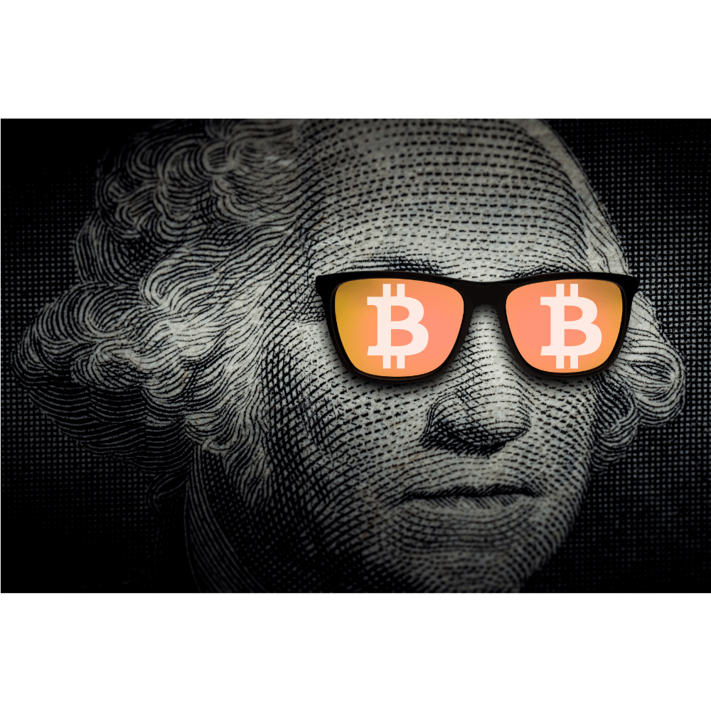 Man in bitcoin glases, Bitcoin Revolution